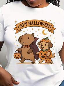 Camiseta Divertida de Capibara para Halloween, Camiseta Retro para Mamá de Perro, Camiseta de Capibara para Mujer, Camiseta Espeluznante, Regalo Acogedor para Mamá de Perro, Camiseta de Capibara para Halloween - Blanco - Ver 1