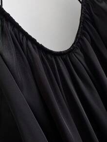 Summer Solid Color Lace Trim Cami Dress - Black - View 4
