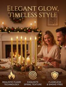3/6/12 Pcs Gold Spiral LED Flameless Candle Lights, Decorative Lights For Halloween, Christmas, Valentine's, Weddings & Dining Tables (Battery Not Included) - Gold Thread - View 5