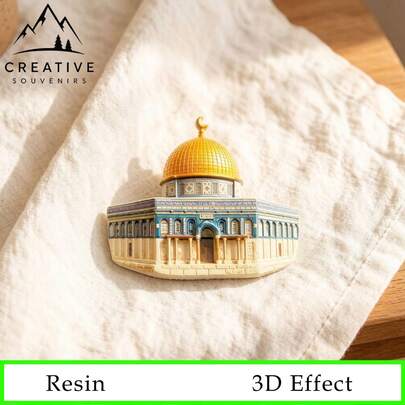 3D-koelkastmagneet van hars met afbeelding van de Rotskoepel | Souvenir koelkastmagneet van Jeruzalem | Mini decoratie met reismonument | Verzamelbaar reiscadeau
