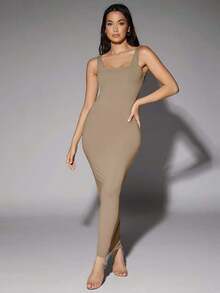 Vestido de tirantes sólido - Marrón Mocha 2 - Ver 5