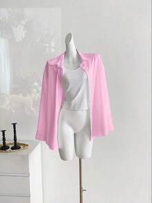 Camisa casual/de trabajo de manga larga, de un solo pecho y de unicolor para mujer de talla grande - Rosa 2 - Ver 7