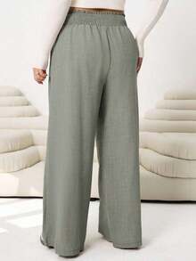 2026 Primavera/Verano Nuevos pantalones casuales para uso diario, fiestas, ir al trabajo, volver al colegio, citas, en casa, fiestas de cumpleaños, para múltiples ocasiones, con cintura elástica holgada, pernera ancha, color beige, talla grande - verde menta - Ver 2