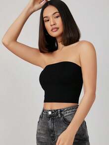 Top bandeau sólido - Negro - Ver 3