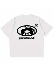 Y2K Retro Streetwear Shirt Compatible With Spike Hair & PROTECT Print, Black, Round Neck, Short Sleeve Unisex Breathable T-Shirt, Universal Casual Wear, Collectible Retro Aesthetic Top (Machine Washable) 90s 00s Style Fashion, Loose And Comfortable - 白色 - 查看 6