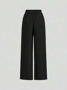 Conjunto de pantalones de cintura alta de verano, pantalones de pierna ancha con cintura alta y pliegues, pantalones sueltos y de pierna larga - Caqui 2 - Ver 10