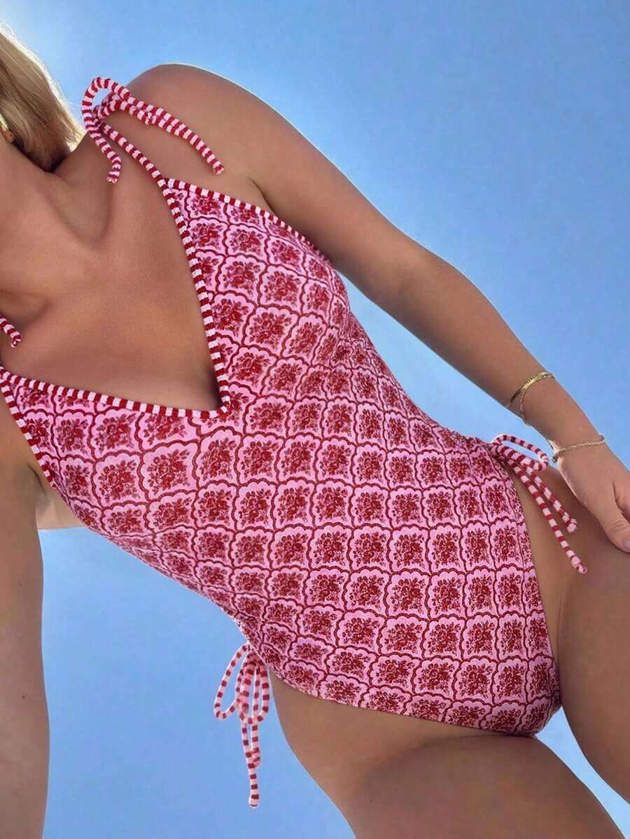 Swim Mod 1 pieza Traje de baño de una sola pieza con estampado tropical colorido para mujer - Multicolor - Ver 1