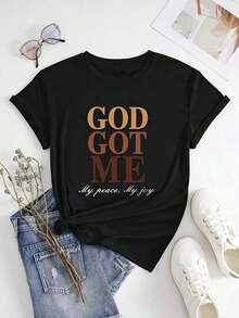 100% Cotton T-Shirt With "God Is Happy" Print - 黑色 - 查看 3