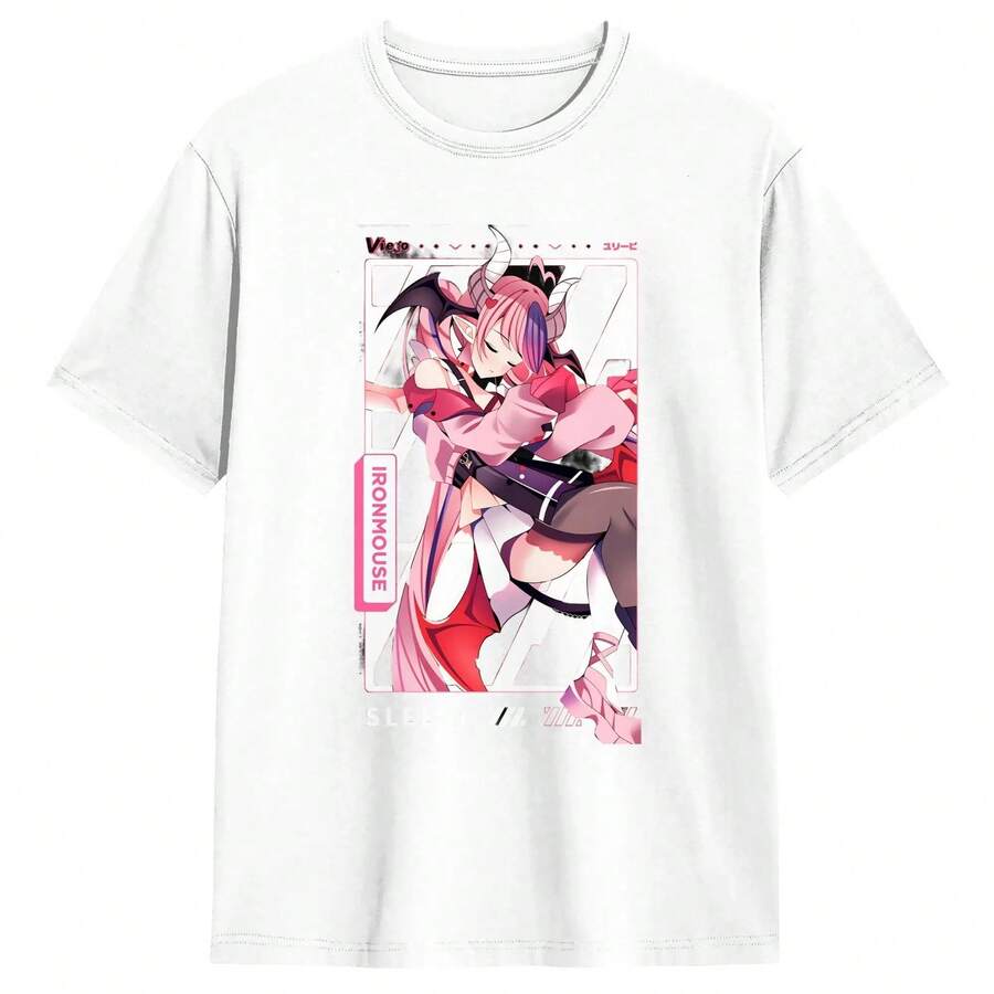 Camiseta de algodón con estampado de anime de verano I1ROnmouse t1rendy para hombre, estilo playero urbano, moda T1EEs, tops oversize con estampado, 220 g, algodón puro, manga corta, tejido grueso, resistente a las arrugas y que no se deforma fácilmente. Estilo sencillo y versátil, ligero y transpirable, perfecto para ir al trabajo, viajar, acampar, ir de compras y para el tiempo libre diario. - Blanco - Ver 1