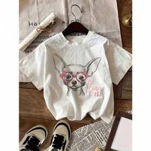 Women's Graphic Print Cotton T-Shirt - Cute Chihuahua Dog Design, Short Sleeve, Crew Neck, Casual Summer Top - Gift For Dog Lovers - 白色 - 查看 5
