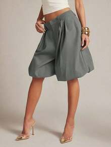 Pantalón corto/largo de mujer con dobladillo acampanado y fruncido - Gris Oscuro - Ver 4