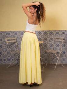 juhmazzocco Falda amarilla casual con cremallera y recogida para mujer, de verano - Amarillo - Ver 2