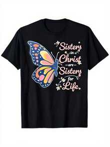 Camiseta unisex, HermanasEnCristoMujeresNegroGráficoTeeMariposaCartaImprimirTCamisaInformalCortoMangaTripulaciónCuelloSuperiorVeranoRopa urbanaConjunto de ropaRetroEstiloReligiosoDeclaraciónDiarioRopaFiestaVacacionesViajesCumpleañosRegaloBrand,ropademujerblusasparadamacasualescamisasdemujerblusablusasparamujercamisas, GráficasimpresoAmigable con la piel, estilo de los 90Retro, Ropa Urbana, De ModacasualCamisetas, GráficasimpresoAmigable con la piel, estilo de los 90Retro, Ropa Urbana, De Modacasualcamisetas - Negro - Ver 1