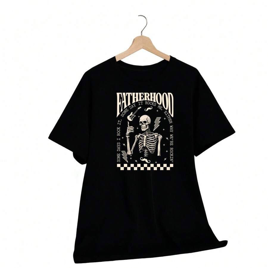 Father's Day T-Shirt: "Fatherhood Is Fun, Some Days I Get It Right" - Black - View 1