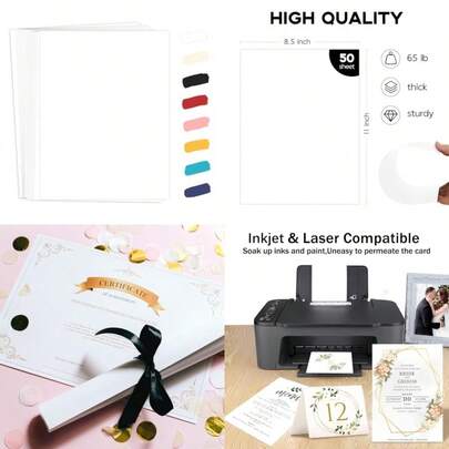 50 Pack Cardstock 8.5 X 11 Paper 65lb Card Stock Printer Paper For Cards Making Office Printing Certificate