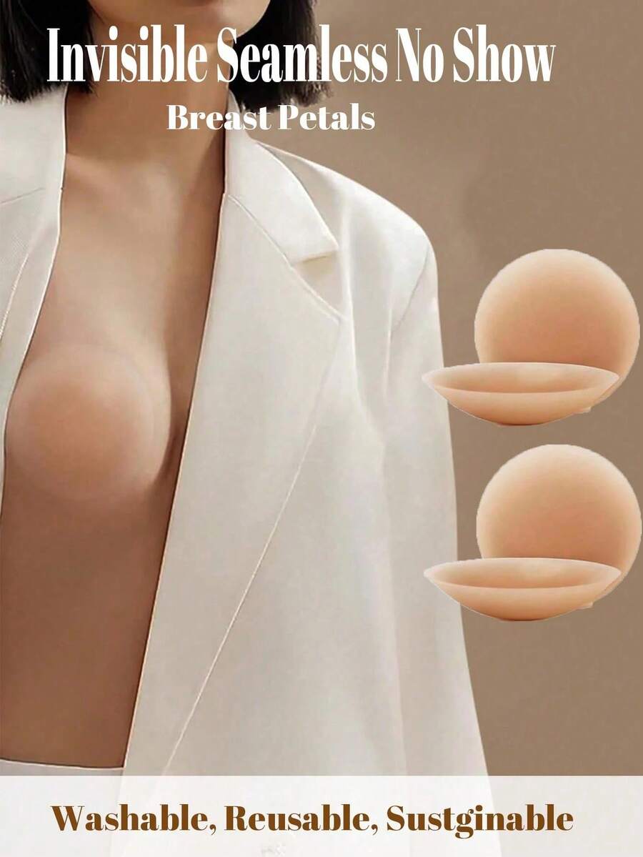 2对可重复使用的硅胶乳贴 - 隐形自粘式乳贴，可水洗，适用于露背装、婚纱和派对礼服 - 隱形款 - 查看 1
