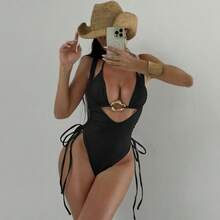 Traje de Baño de Dos Piezas para Mujer, Color Sólido, Sexy y Atractivo, para Vacaciones en la Playa, 2026 - 9369 Juego de dos piezas blanco - Ver 4
