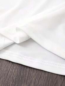 Camiseta de algodón de cuello redondo de manga corta, holgada y de peso pesado, con estampado, un básico imprescindible para la moda femenina de primavera y verano. - Blanco - Ver 6