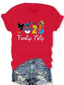 Women'S Plus Size Casual Crew Neck T-Shirt with Colorful 2025 Family Trip Graphic Print, Slight Stretch Fabric, Perfect for Spring and Summer Outfits, Casual Wear | Fun Print Shirt | Soft Fabric - Rojo - Ver 6