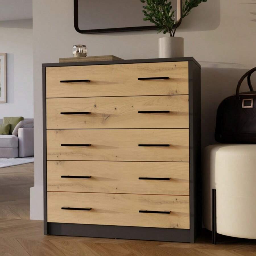 Nouveau meuble à chaussures robuste à 5 niveaux, 74*35*84,5 cm, organisateur de rangement pour chaussures autoportant avec poignées noires, étagère à chaussures en panneau de mélamine de 16 mm en 2 couleurs, meuble à chaussures moderne sur pied pour l'entrée, le couloir et le placard, idéal pour le rangement des chaussures - Multicolore - Voir 1