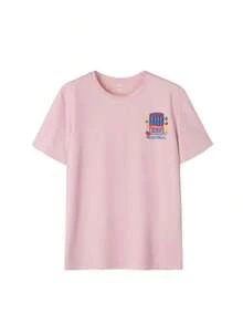 Camiseta de mujer vintage con estampado de cerezas rojas, tela transpirable y cómoda con estampado de eslogan positivo, ajuste holgado estilo universitario estadounidense retro, adecuada para uso diario, estilo callejero, día de autocuidado o regalo casual de Acción de Gracias en verano - Rosa - Ver 3