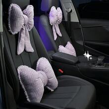 1pc Car Headrest Neck Pillow, Bow Decor Lumbar Support Cushion, Suitable For All Seasons - A - View 5