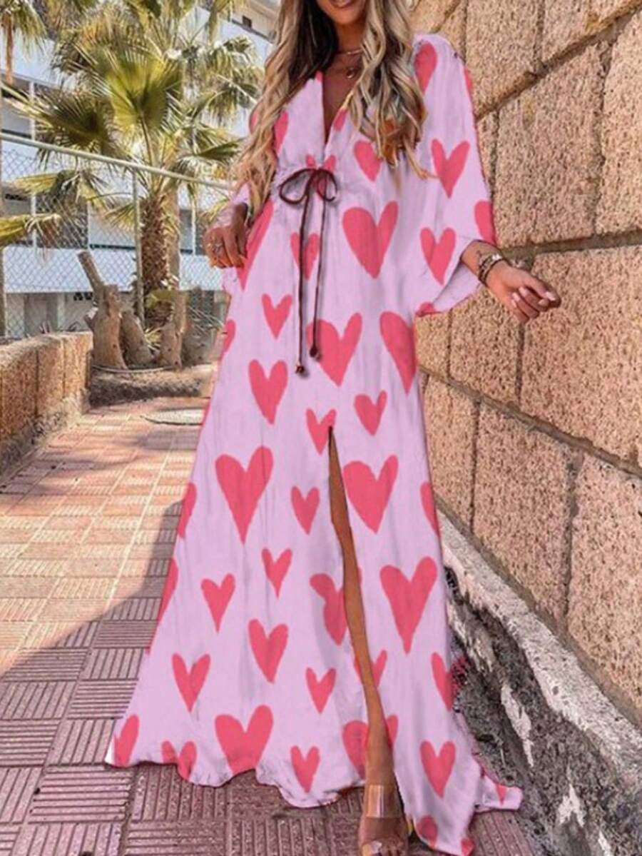 Vestido estampado holgado con lazos y falda amplia primavera 2026 - Rosa - Ver 1