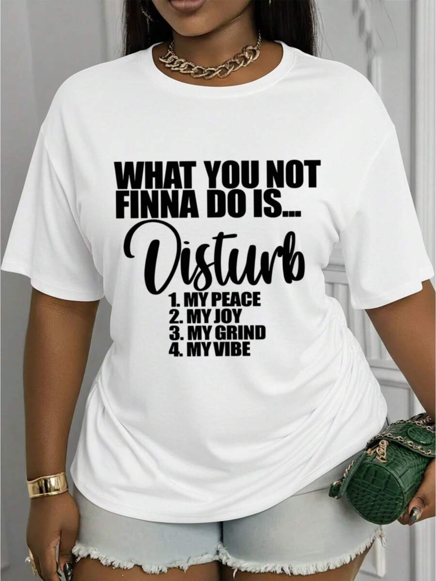Esta camiseta estampada de manga corta y cuello redondo presenta el diseño con el tema: "Cosas que no quieres hacer... Por favor, no molestar: 1." Mi silencio, 2. Mi felicidad, 3. Mi trabajo, 4. Mi atmósfera. Este elegante top presenta un diseño casual de cuello redondo y está confeccionado con un tejido suave y elástico. - Blanco - Ver 1