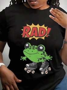 Camiseta Unisex Rad Roller Skating Frog, Camiseta Gráfica Minimalista Divertida, Camiseta Fresca de Verano, Camiseta con Estilo Retro de los 80, Ropa para Amantes de los Animales - Negro - Ver 6