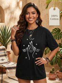 Algodón Divertida Primavera: Camiseta de Algodón con Estampado Divertido y Creativo, Playera Casual de Primavera, Top Suave para Uso Diario - Negro - Ver 1