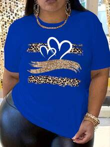 Talla Grande - Talla Grande - Camiseta de Talla Grande con Estampado de Corazón y Leopardo - Azul - Ver 1