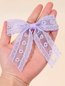 2件組紫色花卉刺繡蕾絲蝴蝶結長尾髮夾，春夏森林風甜美女孩與青少年髮飾 - 紫色 - 查看 3