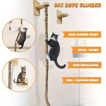 1 Set Wall-Mounted Cat Climbing Rope Jumping Platform, Thick Natural Hemp Rope, Space-Saving, Pet Exercise Toy, Indoor Cat Activity Wall-Hanging Design, Sturdy Pet Accessory, Cat Wall Ladder, Kitten Play Equipment - Multicolor - View 1