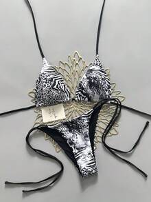 2025 Sexy Leopard Print Bikini Two Pieces Set, Retro Style For Women Vacation - White - View 1