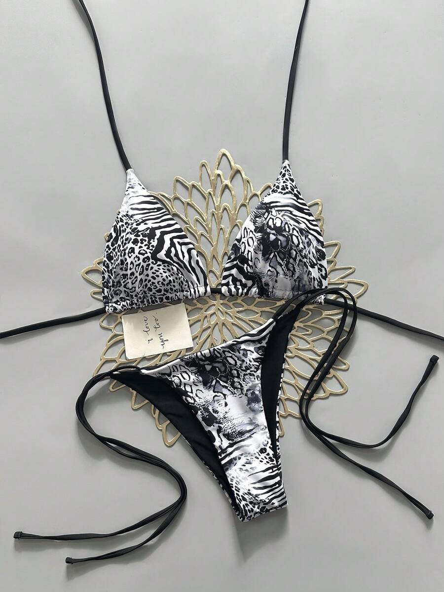 Bộ bikini 2 mảnh họa tiết da báo gợi cảm 2025, phong cách retro cho nữ đi du lịch - trắng - Xem 1