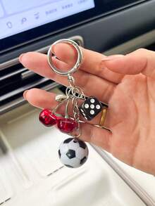 1pc Red Lucky Dice, Cherry Charm, Football Design Metal Keychain, Couple Accessory Suitable For Party, Event, Gift, Car Key Chain, Bag Pendant - Multicolor - View 1