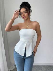 Blusa casual y sexy con diseño sin espalda y textura tejida para mujer, /verano - Blanco - Ver 7
