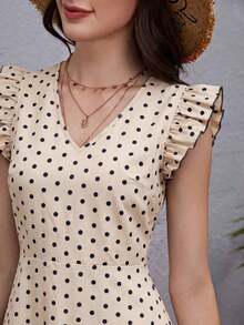 Vestido Floral De Estilo Romántico Con Volantes En Los Orificios De Los Brazos, Con Corte Asimétrico Y Detalles Decorativos De Volantes En Capas - Albaricoque - Ver 6