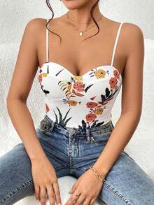 Top de camisola para mujer con estampado floral - Blanco - Ver 3