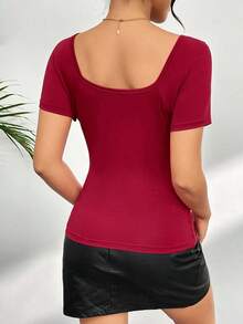 Camiseta de verano de punto romántica para el Día de San Valentín de mujer - Rojo - Ver 2