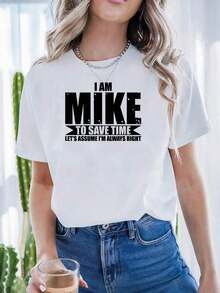 Funny "I'm Mike" T-Shirt - Bold Statement Graphic Tee - Lightweight And Breathable Fabric - Black Text On White T-Shirt - Casual Everyday Wear - Unisex Adult Size - Ideal Birthday Or Office Gift - Spring, Summer, And Fall Essential - Conversation-Inducing Garment, Seasonal Fashion, Fun Design, Comfortable Fit, Short-Sleeve T-Shirt, For Fashion Enthusiasts, Summer Outfit, Crew Neck, Soft Material, Printed T-Shirt. - 白色 - 查看 7