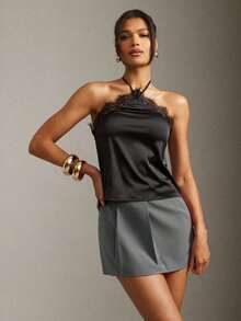 Top de tirantes con detalle de encaje sexy para la oficina en verano - Negro - Ver 4