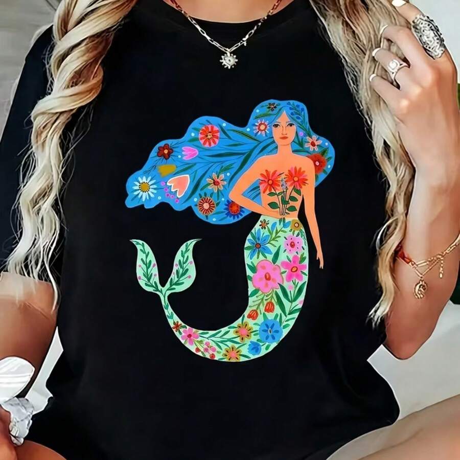 Printed T-Shirt For Men And Women - 黑色 - 查看 1