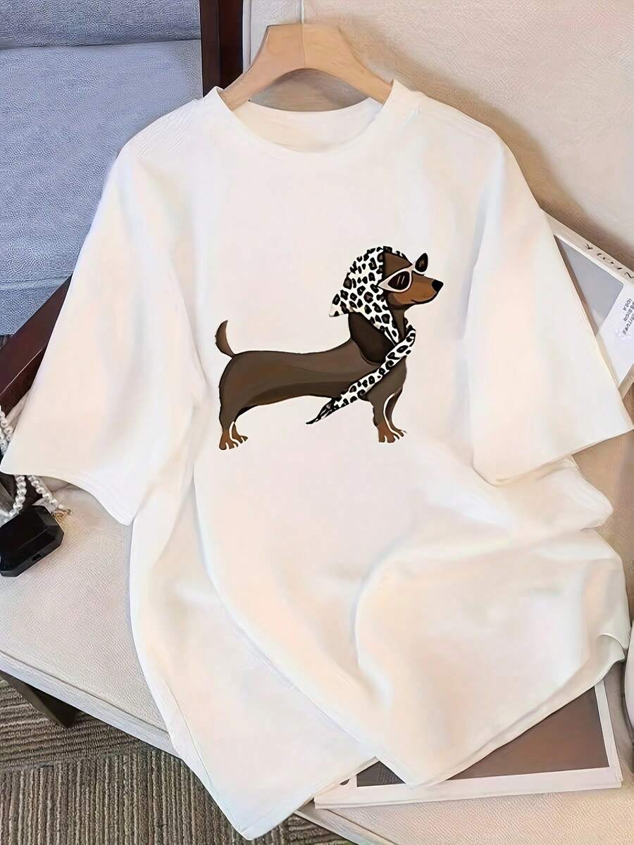Women's Modern, Casual T-Shirt, Perfect For Parties And Lounging At Home, 100% Cotton, Loose Fit. Short-Sleeved T-Shirt For Women, Niche Design And Print, 2026 Summer New Loose Half-Sleeved Slim Top For Women, 100% Cotton - 白色 - 查看 1