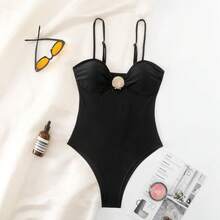 Women's Metallic One-Piece Swimsuit, New 2026 - White - View 7