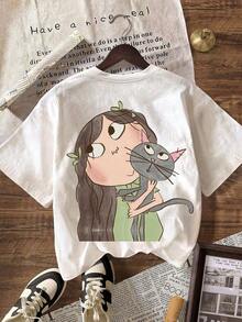 Top a la moda con estampado de dibujos animados de doctor, a rayas y lindo, ideal para el verano y la playa para mujeres, estilo casual. - Blanco 2 - Ver 4
