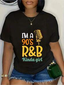 Rnb Hip Hop Soul Music Clothing I'M A 90'S R&B Kinda Short Sleeve Crew Neck T-Shirt For Women And Men, Graphic Tee - 黑色 - 查看 1