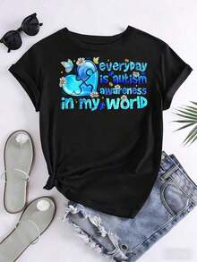 VintageEveryday Is Awareness In My World Camiseta con Diseño de Corazón Rompecabezas de Concientización para Mujeres y Niñas, Camiseta Gráfica - Negro - Ver 4