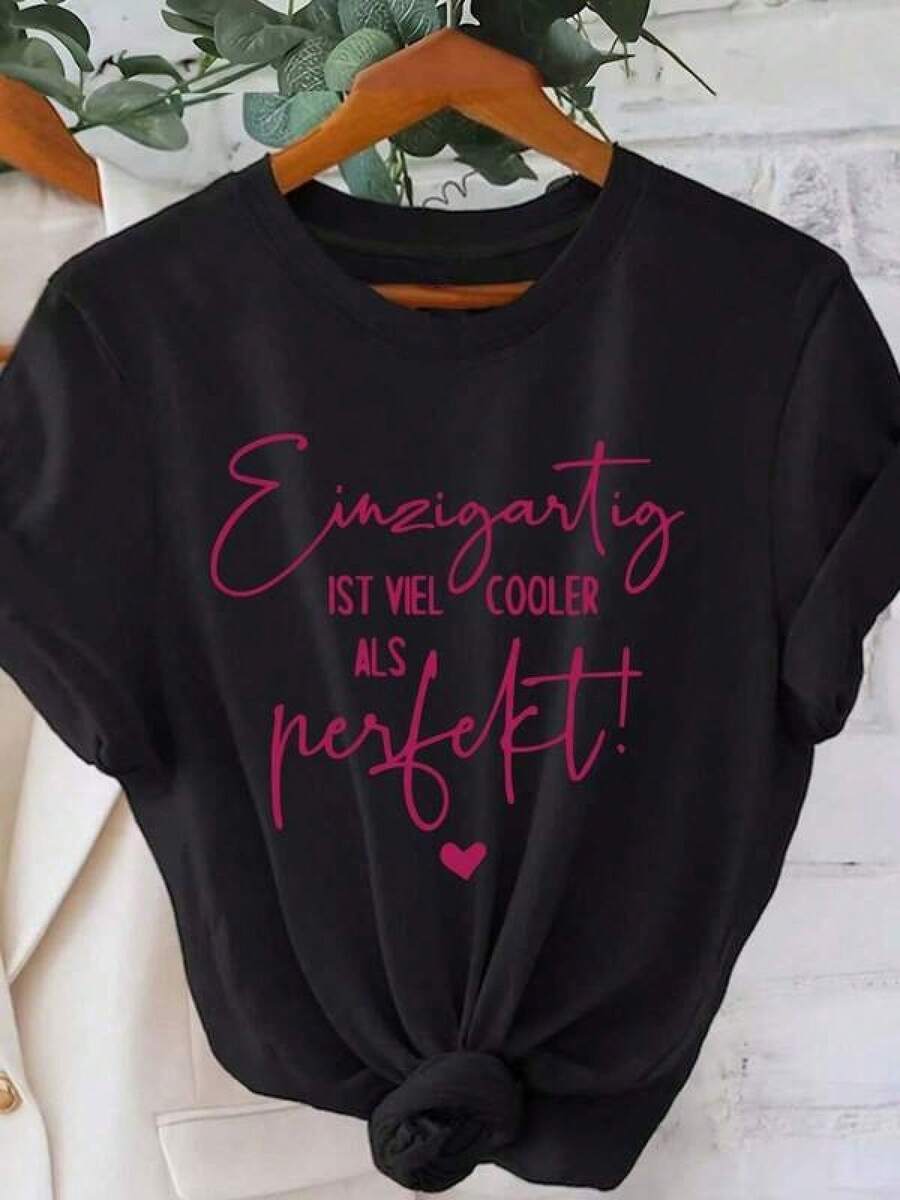 Camiseta unisex de manga corta, camiseta con estampado gráfico para mujer |   Camiseta de manga corta con cuello redondo, estilo casual para primavera y verano, la singularidad es más genial que la perfección. playeras hombre, spiderman, ,  mujer, romwe men, boho chic, maestras regalos, camiseta para mujer, conjuntos curvy para mu, y2k. - Negro - Ver 1