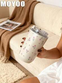 1pc 280ml-380ml Cherry Tulip Themed Double-Wall Stainless Steel Insulated Tumbler, Cup, Water Bottle, Mug, Travel Mug, Coffee Cup, Car Cup, Hot & Cold Use, Suitable For Gym, Office, Kitchen, Home, Outdoor, Restaurant, School, Travel, Holiday Gift, Graduation, Back To School, Valentine's Day, Anniversary, Mother's Day - Multicolor - View 10